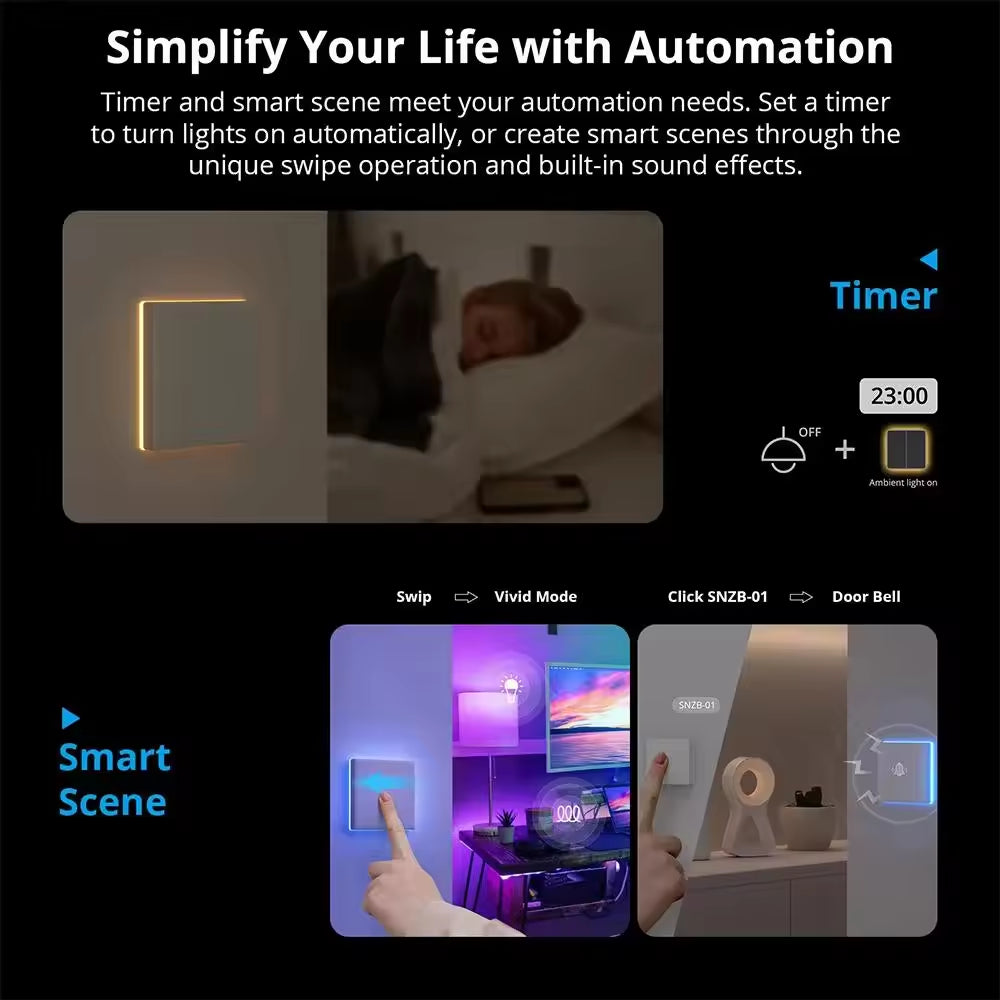 T5 Wi-Fi Smart Wall Switch 120 Type Full Touch Access LED Light Multi-Sensory Ewelink Remote Control via Alexa Google